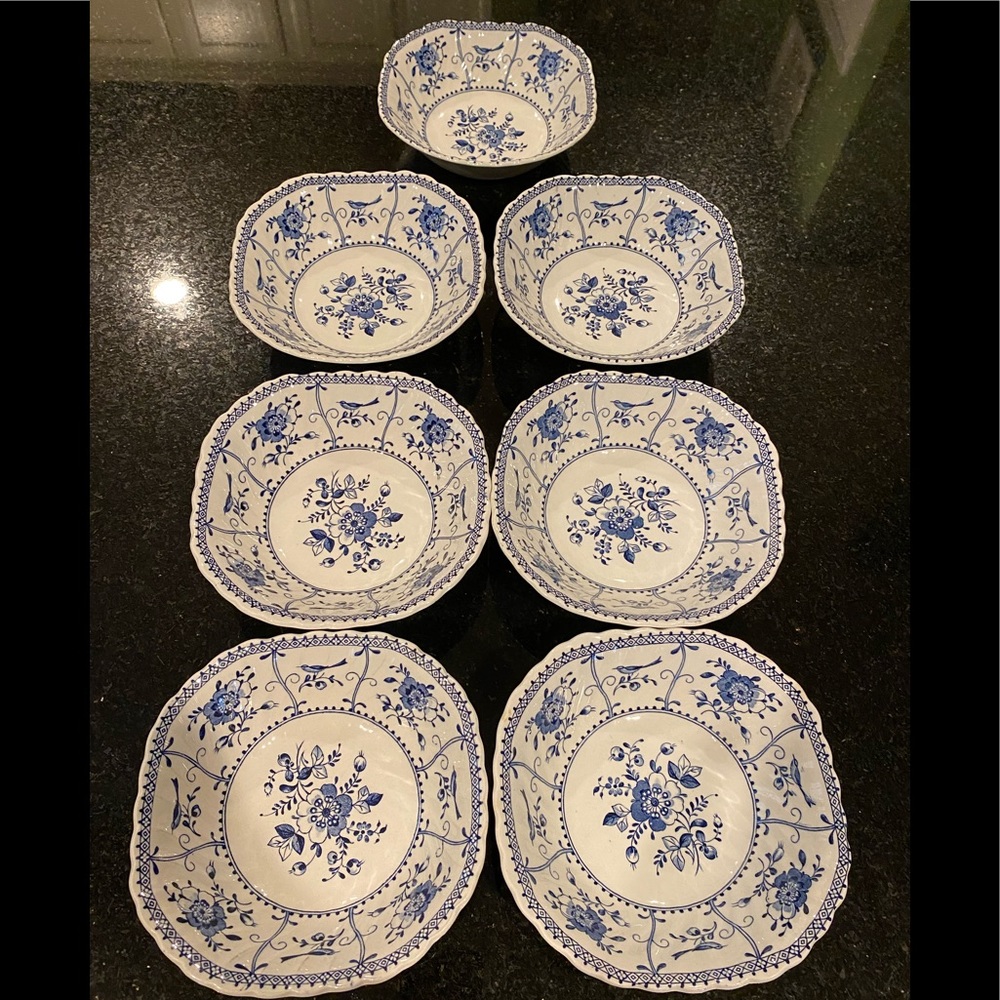 INDIES by Johnson Brothers blue and white bowls.